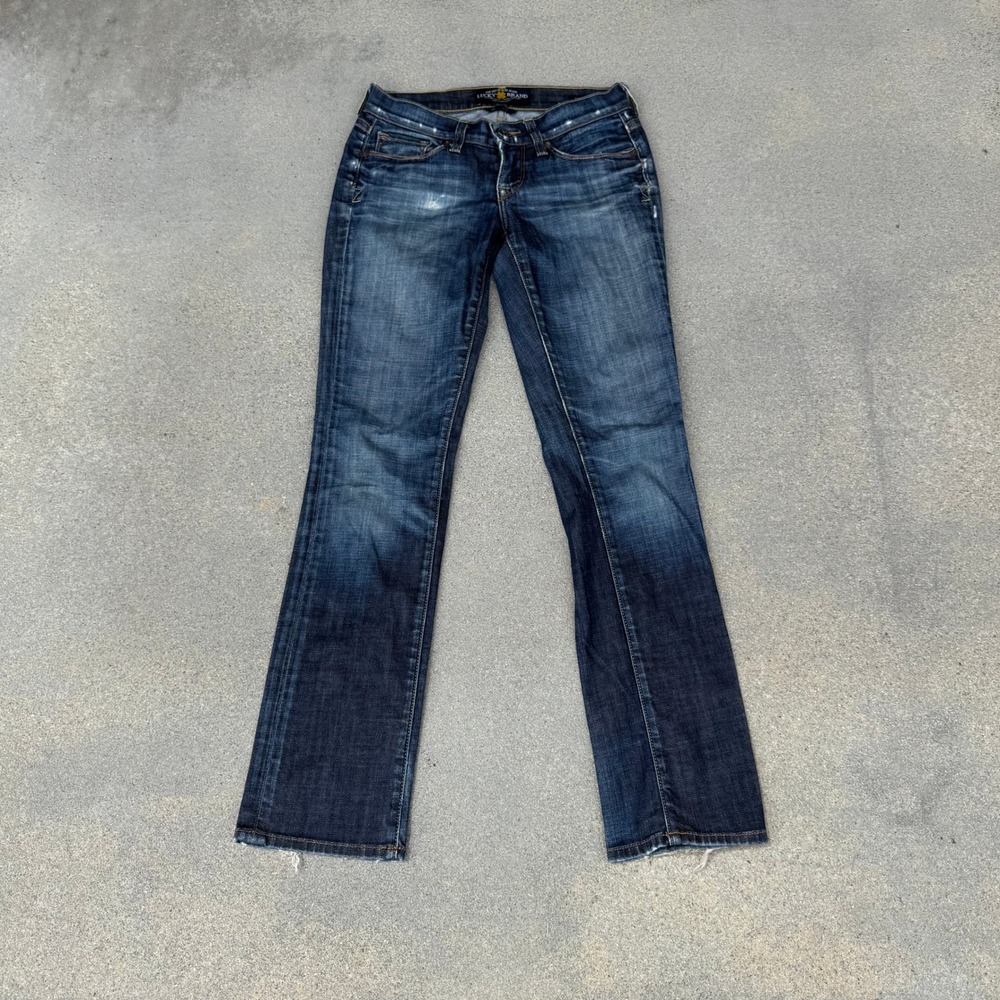 Lucky Brand Zoe Straight Leg Jeans Women 0/25 Dark Wash Low Rise Stretch Denim